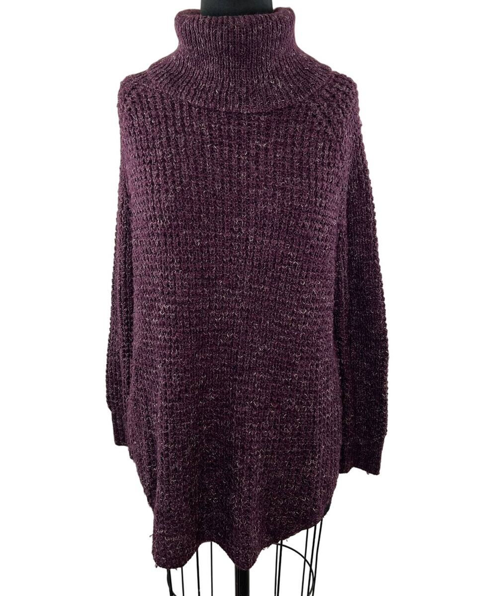 FREE PEOPLE Purple Eggplant Dylan Tweedy Raglan Sleeve Turtleneck Sweater Sz XS